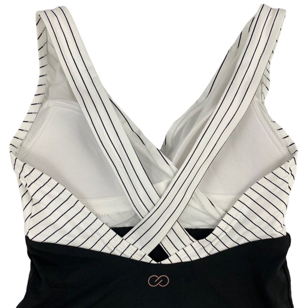 CALIA by Carrie Underwood Black & White Stripe Cross Back One Piece Swimsuit 4 - Picture 5 of 9
